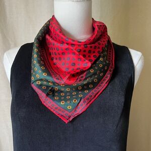 Pendleton Silk Scarf Red Green Geometric Square Scarf 23x23